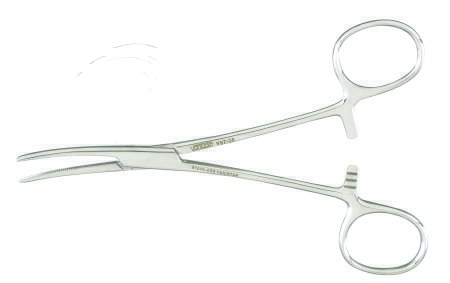 Forceps Hemostatic Vantage® Kelly 5-1/2 Inch Length Floor Grade Stainless Steel NonSterile Ratchet Lock Finger Ring Handle Curved Serrated Tips by Integra York PA, Inc. (Miltex)  ID V97-38